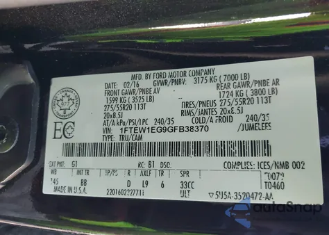 2016 Ford F-150 Platinum из США, поврежденный, VIN 1FTEW1EG9GFB38370